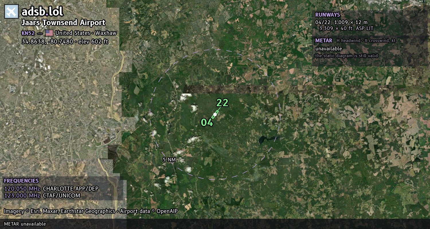 Satellite map with the runway layout of Jaars Townsend Airport (KN52)