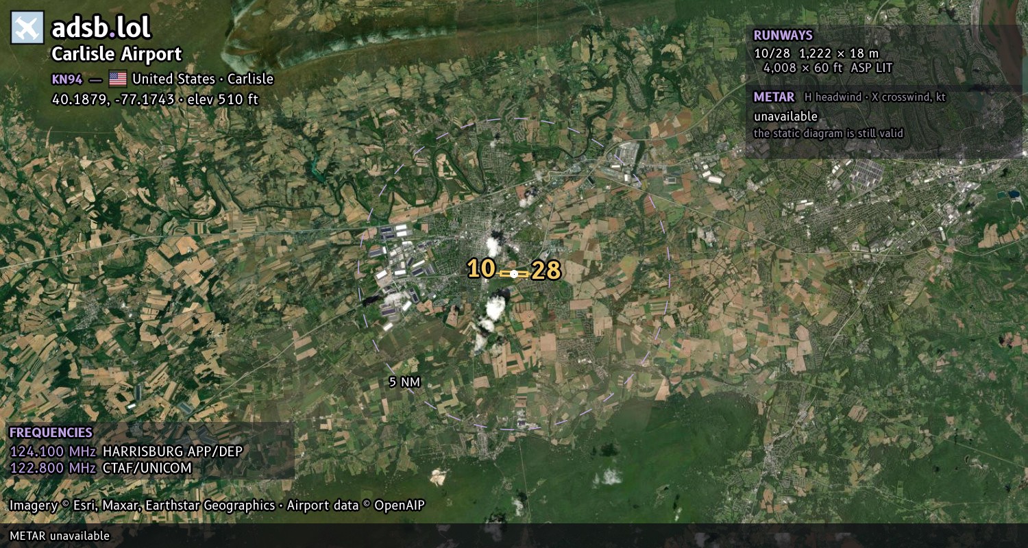 Satellite map with the runway layout of Carlisle Airport (KN94)