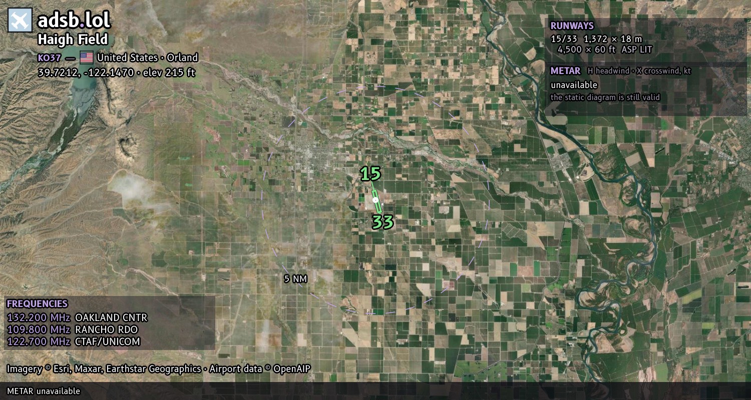 Satellite map with the runway layout of Haigh Field (KO37)