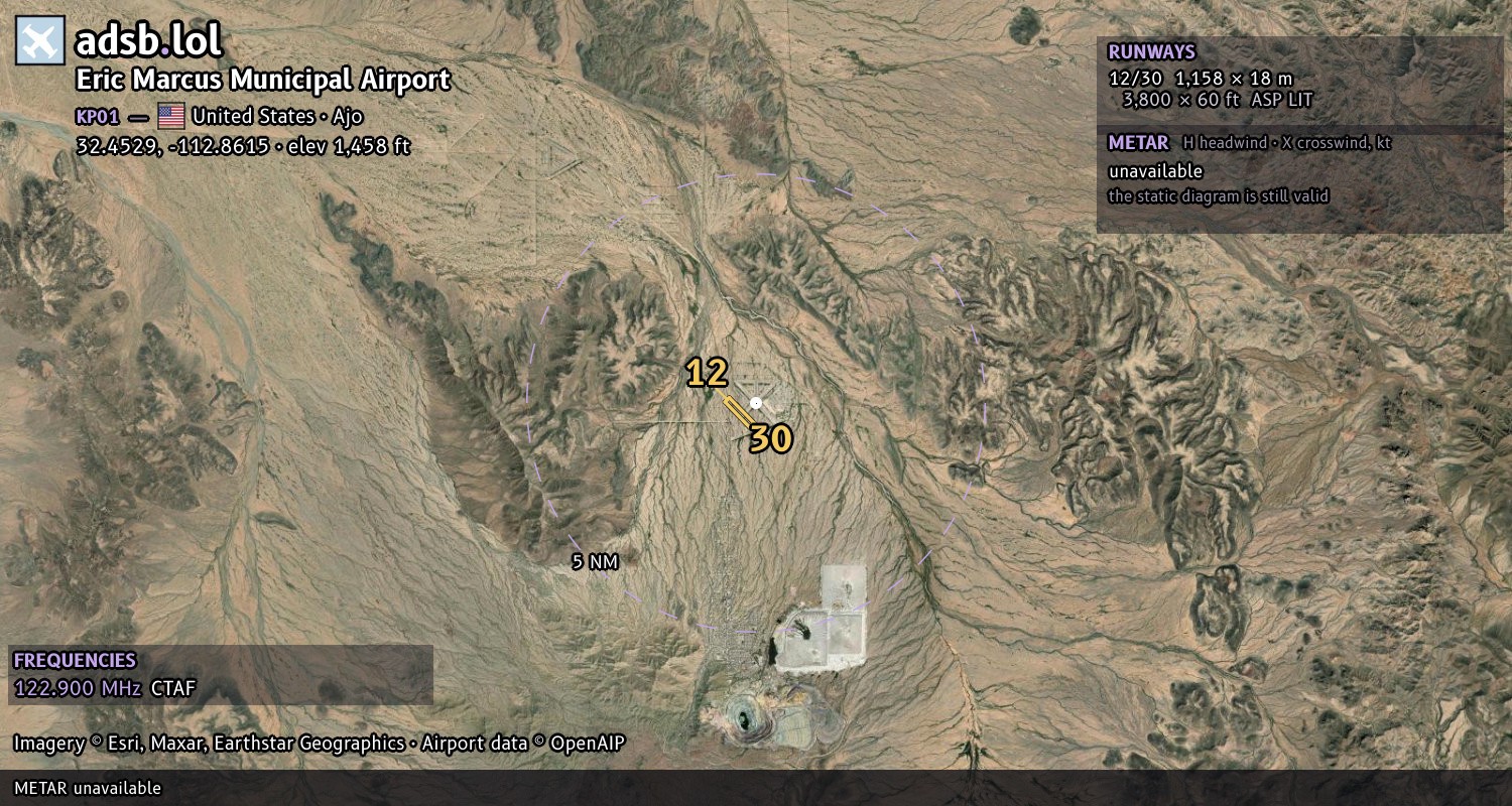 Satellite map with the runway layout of Eric Marcus Municipal Airport (KP01)
