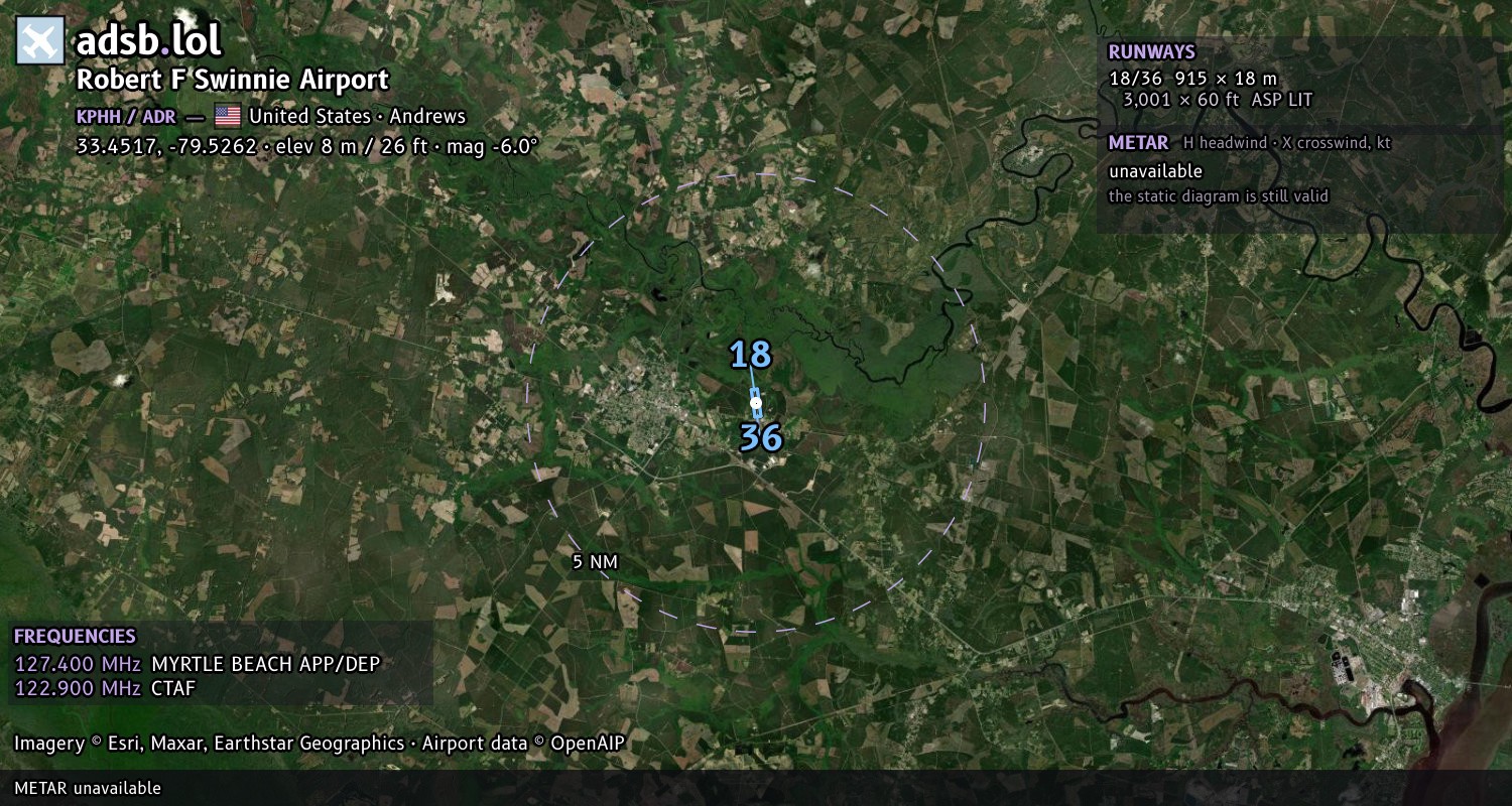 Satellite map with the runway layout of Robert F Swinnie Airport (KPHH)