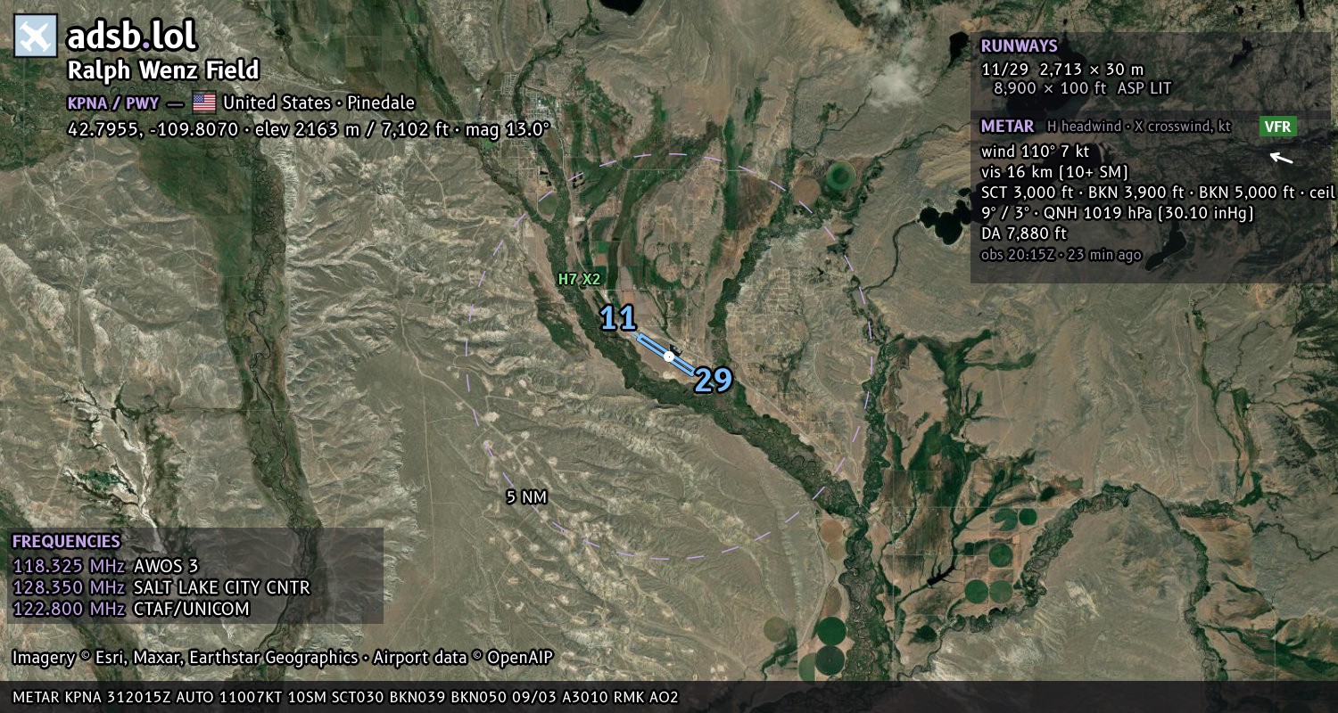 Satellite map with the runway layout of Ralph Wenz Field (KPNA)