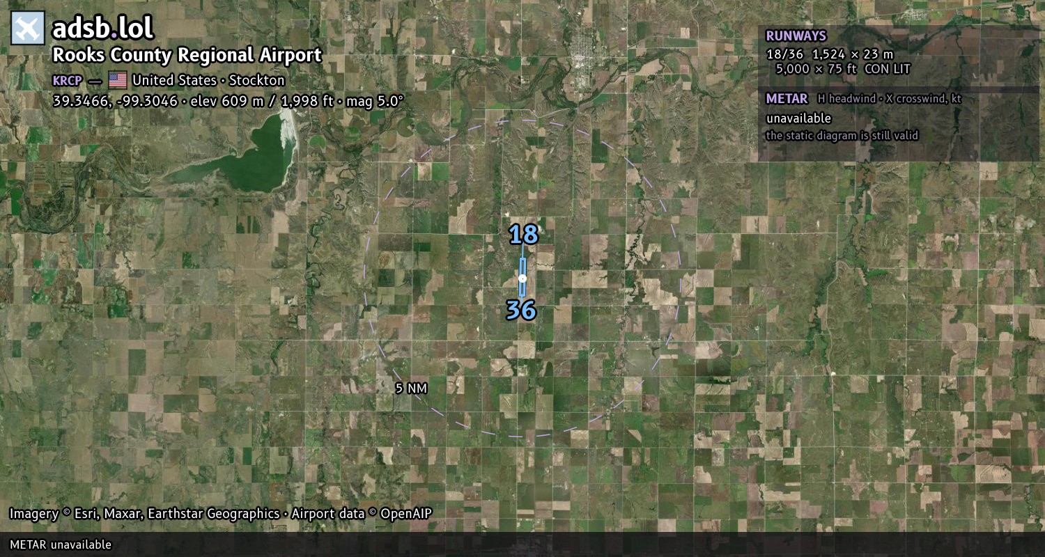 Satellite map with the runway layout of Rooks County Regional Airport (KRCP)