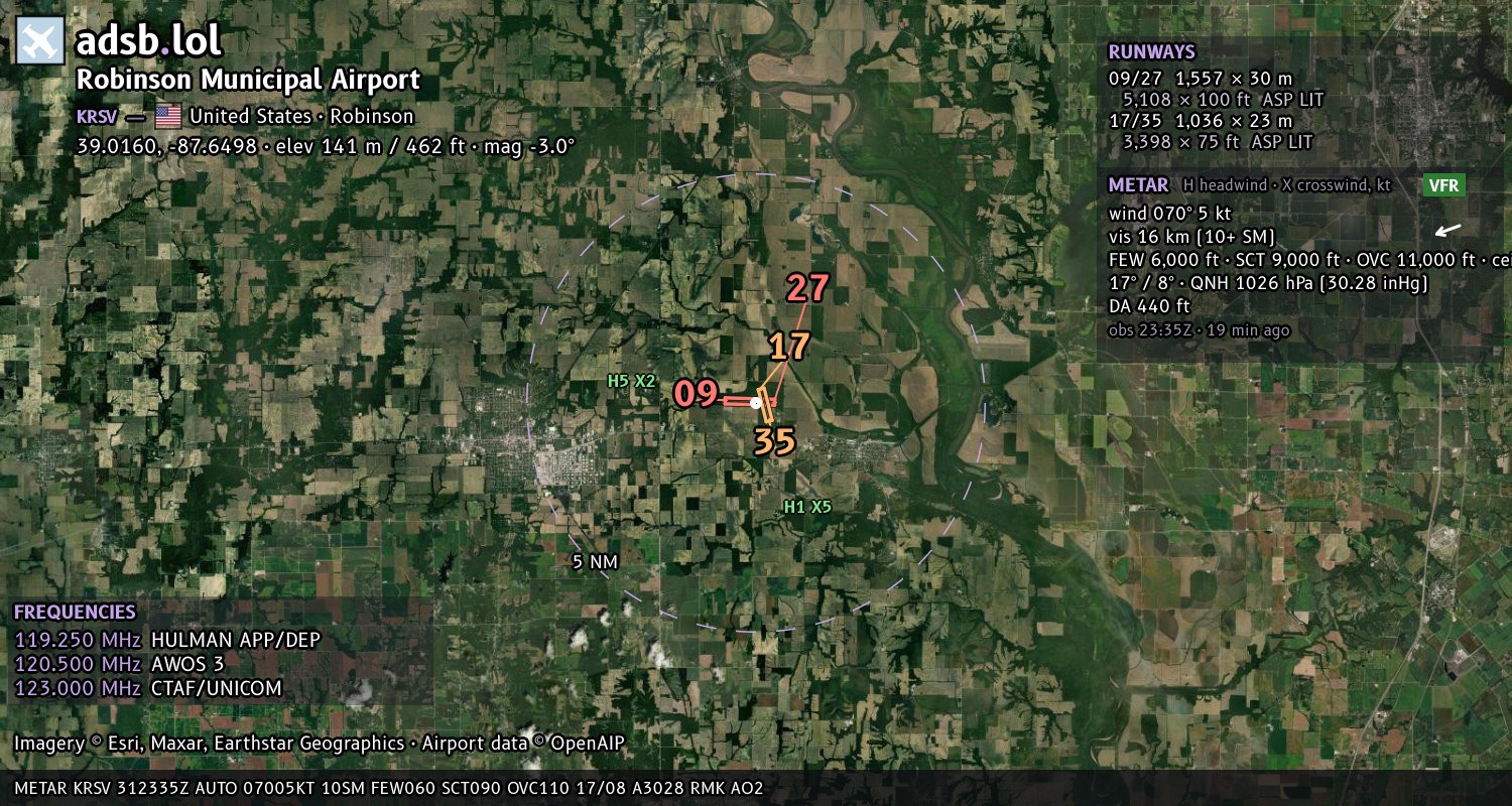 Satellite map with the runway layout of Robinson Municipal Airport (KRSV)