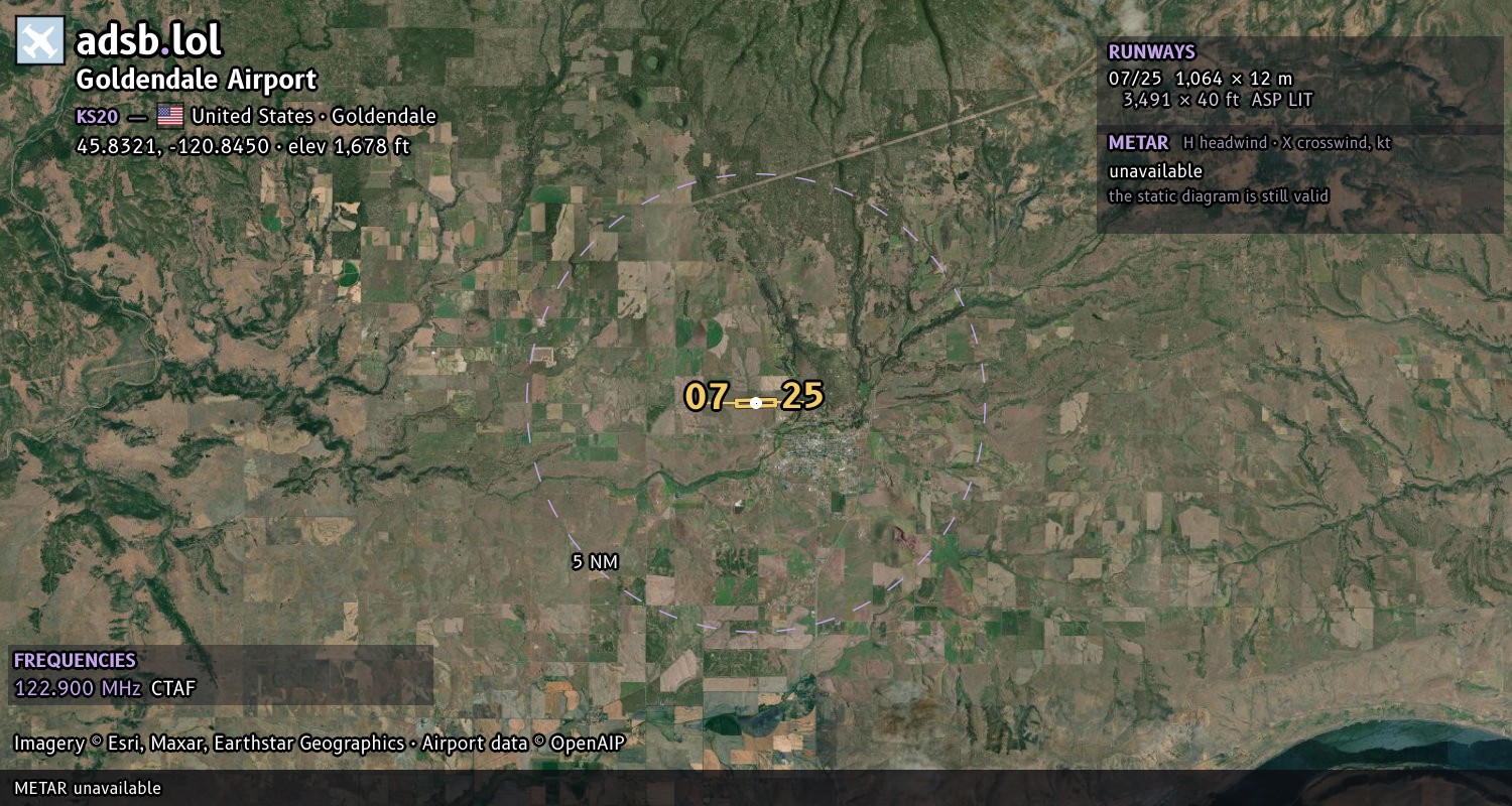Satellite map with the runway layout of Goldendale Airport (KS20)