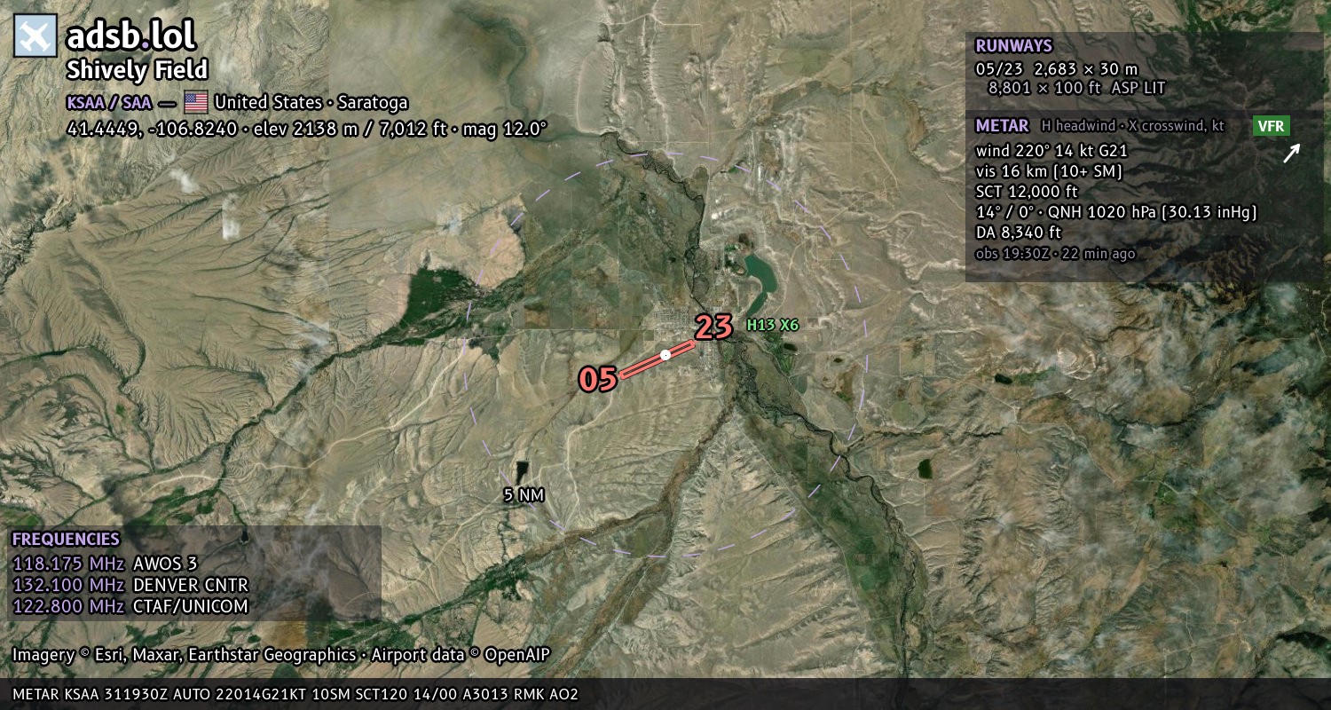 Satellite map with the runway layout of Shively Field (KSAA)