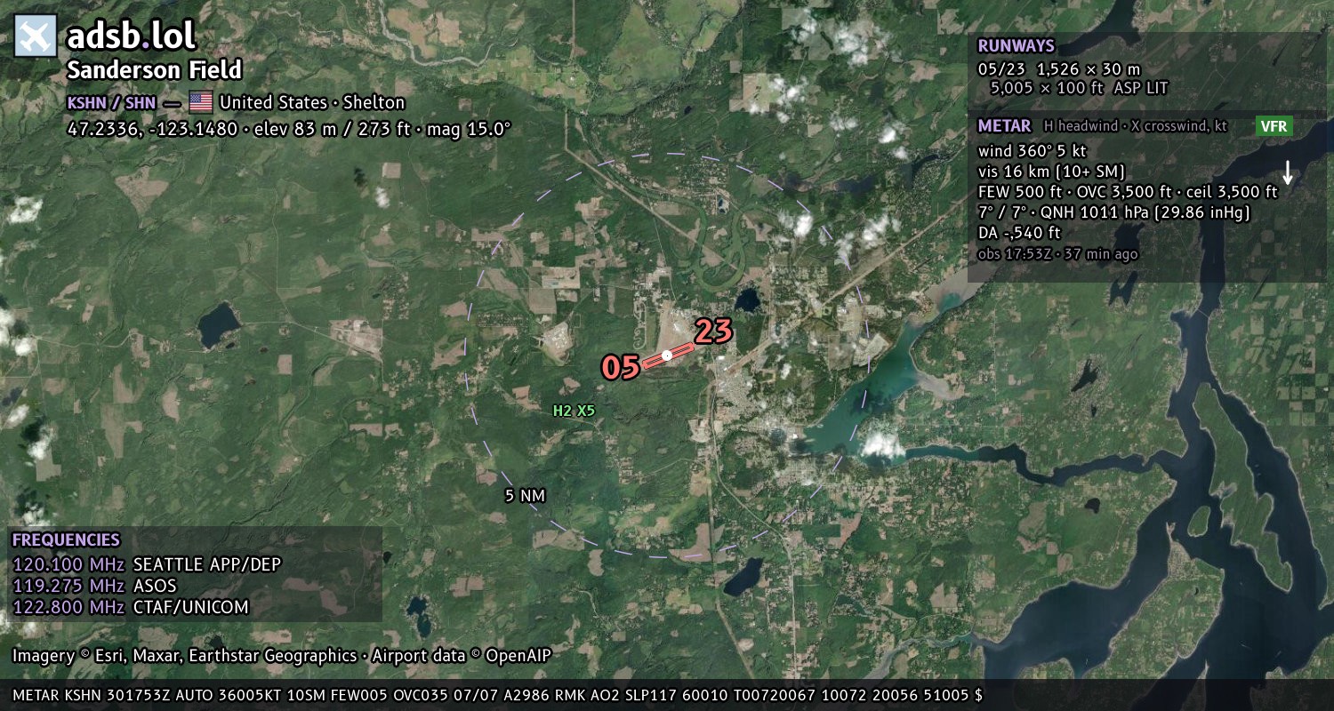 Satellite map with the runway layout of Sanderson Field (KSHN)