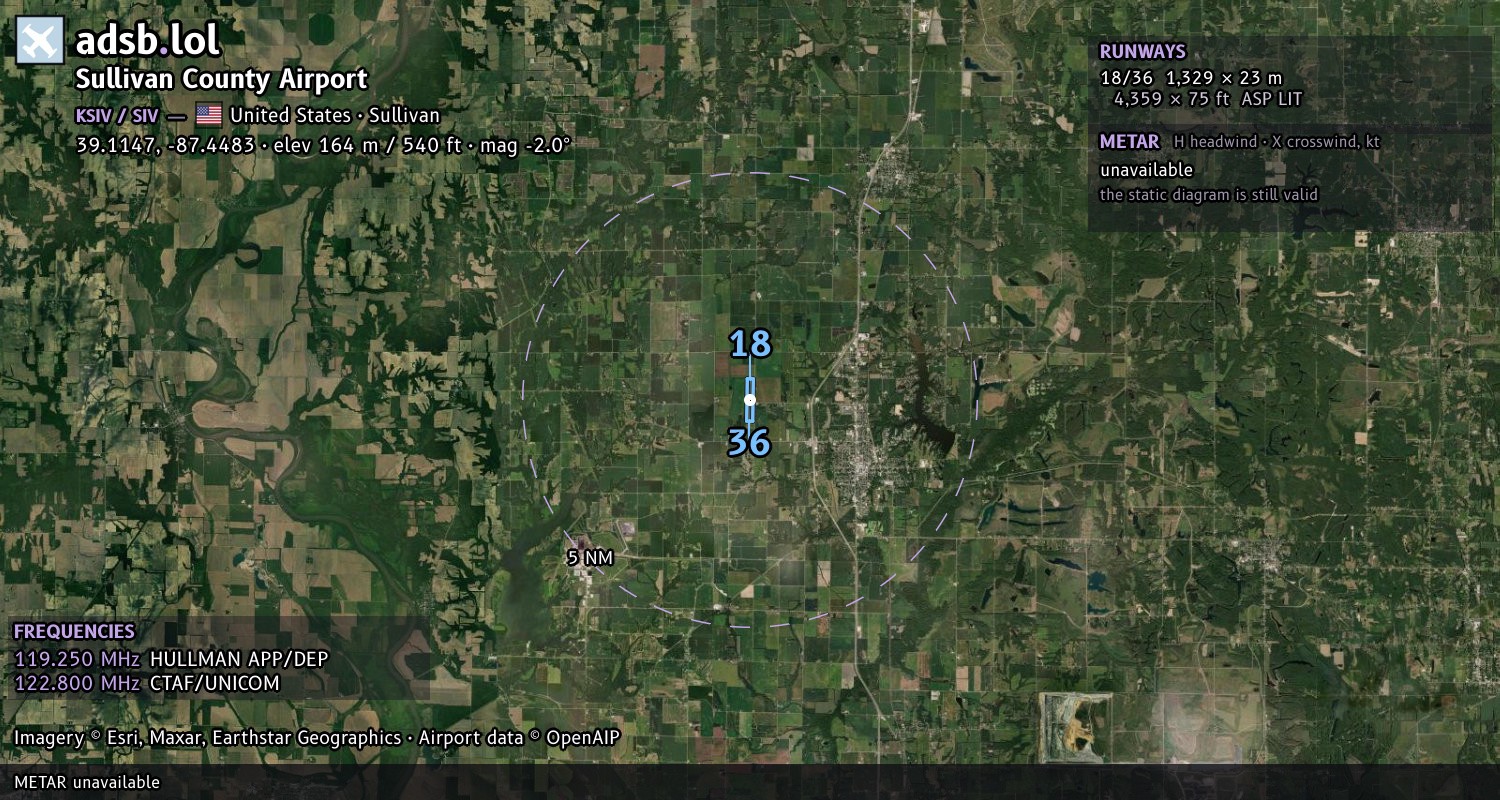 Satellite map with the runway layout of Sullivan County Airport (KSIV)