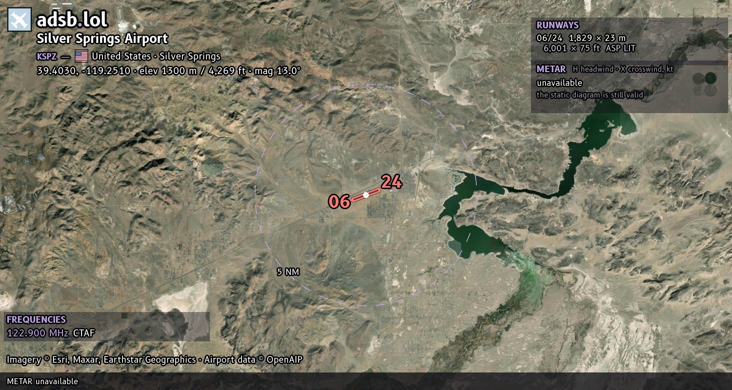Satellite map with the runway layout of Silver Springs Airport (KSPZ)