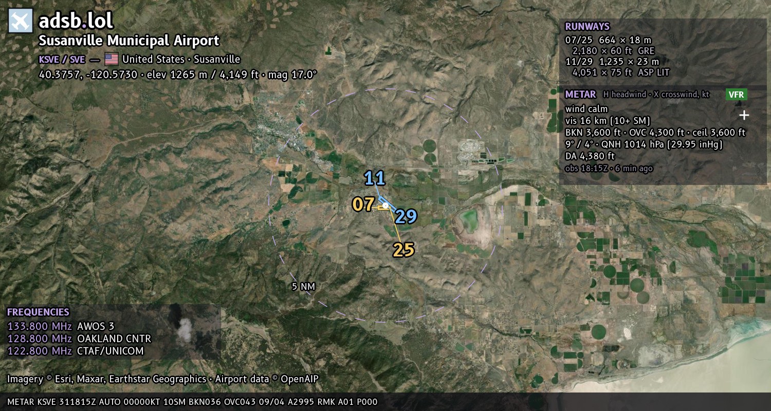 Satellite map with the runway layout of Susanville Municipal Airport (KSVE)
