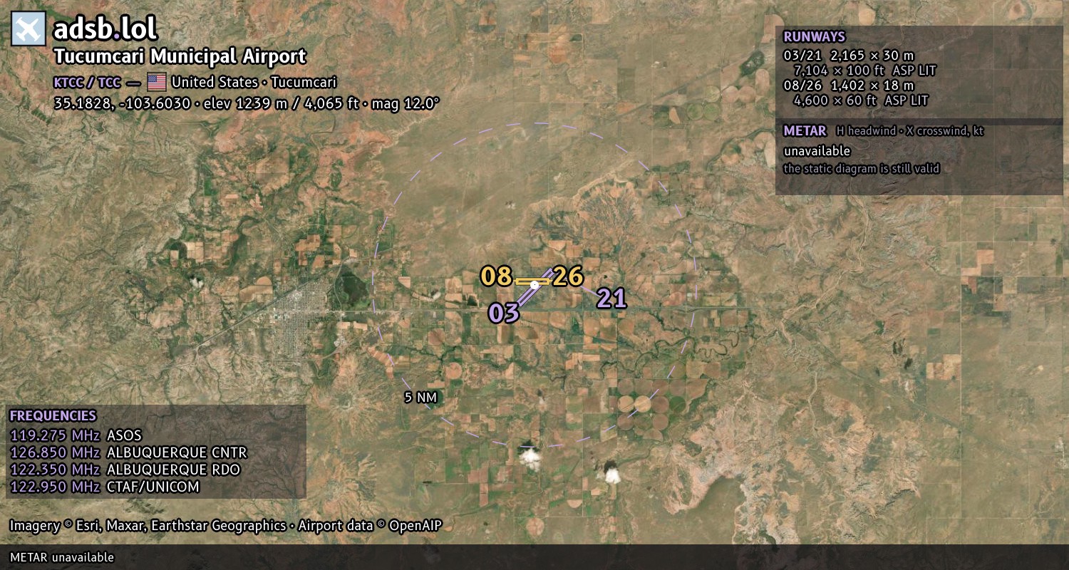 Satellite map with the runway layout of Tucumcari Municipal Airport (KTCC)