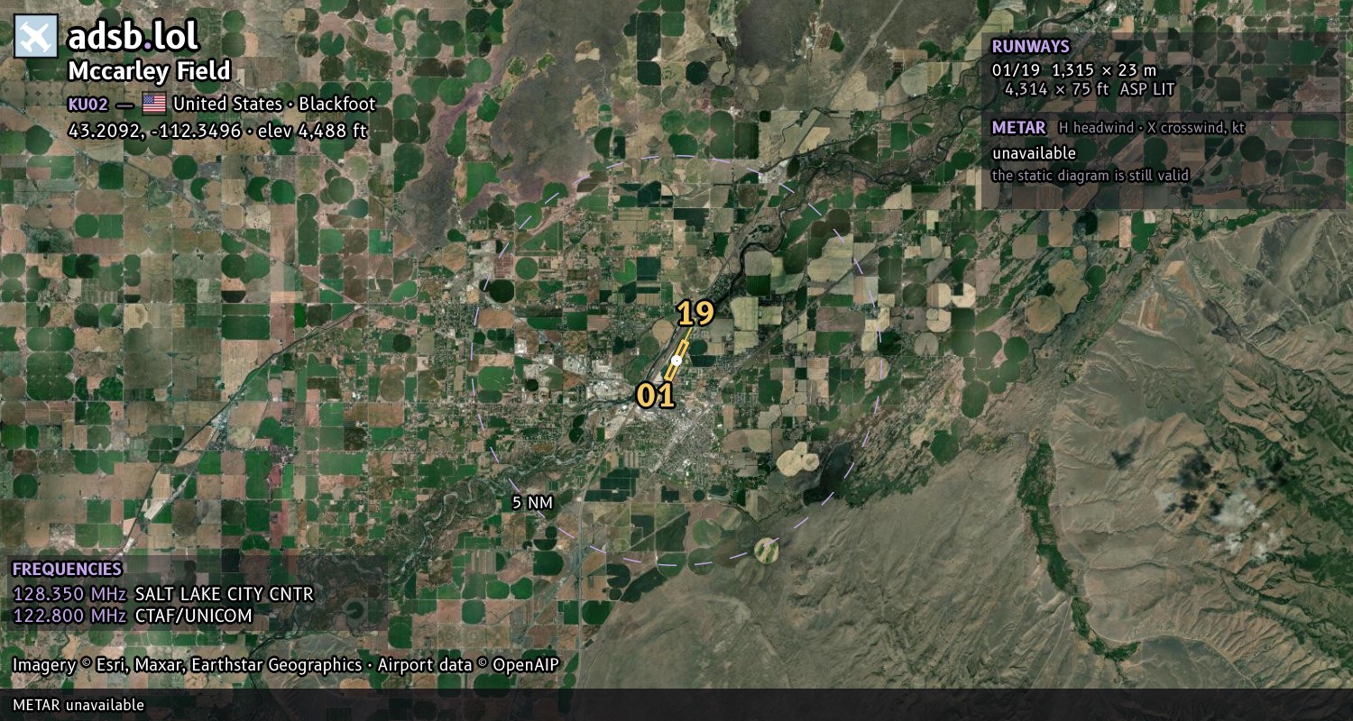 Satellite map with the runway layout of Mccarley Field (KU02)
