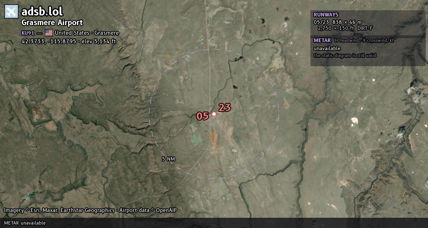 Satellite map with the runway layout of Grasmere Airport (KU91)