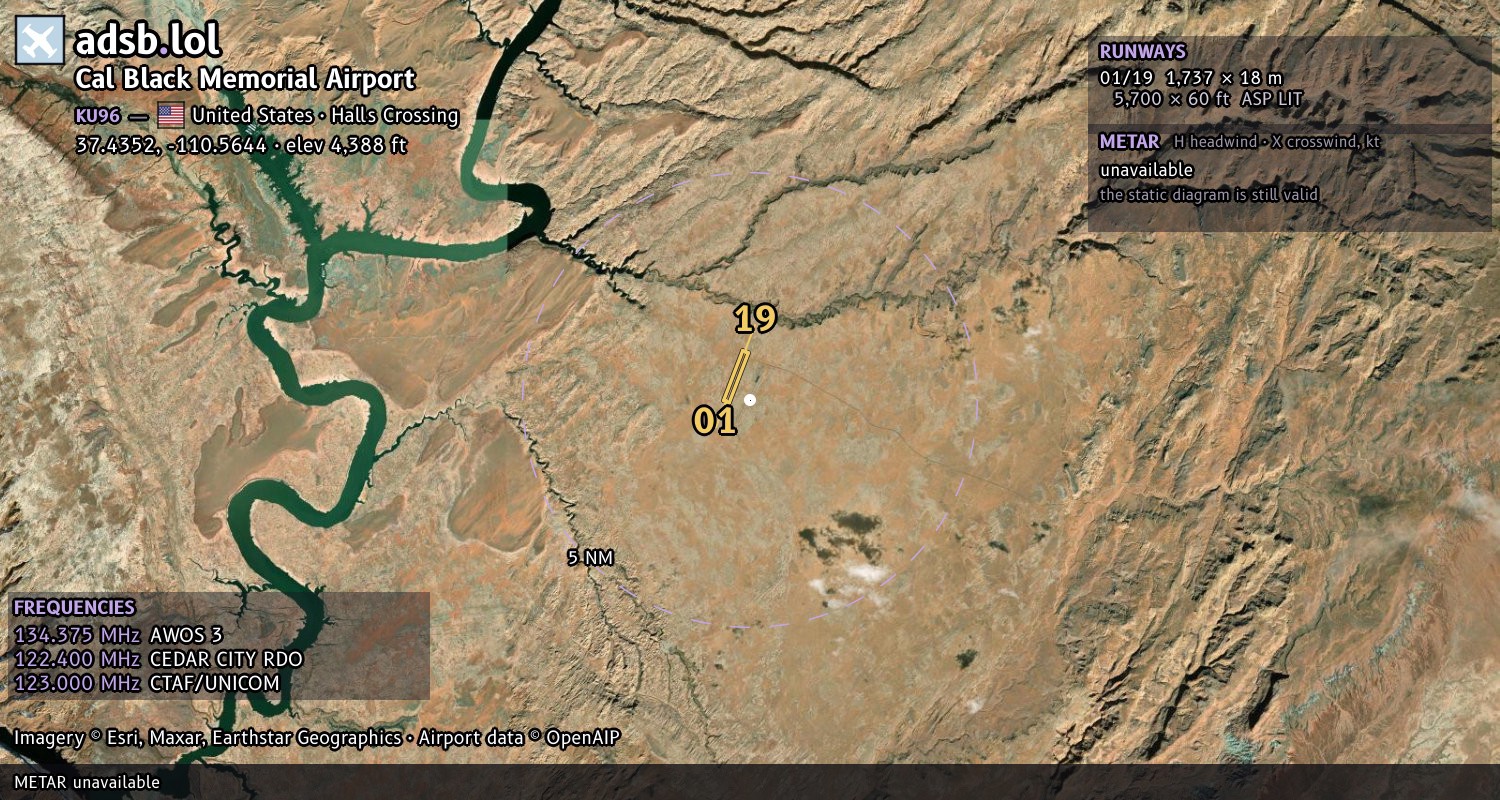 Satellite map with the runway layout of Cal Black Memorial Airport (KU96)