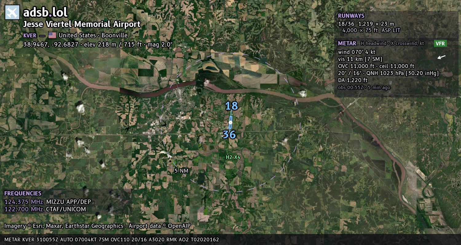 Satellite map with the runway layout of Jesse Viertel Memorial Airport (KVER)