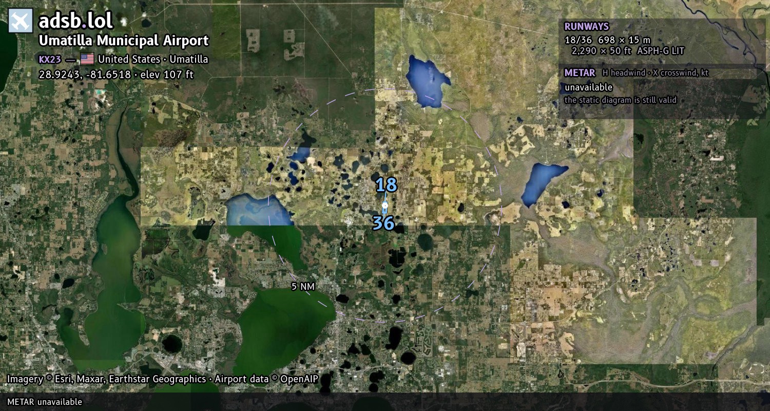 Satellite map with the runway layout of Umatilla Municipal Airport (KX23)