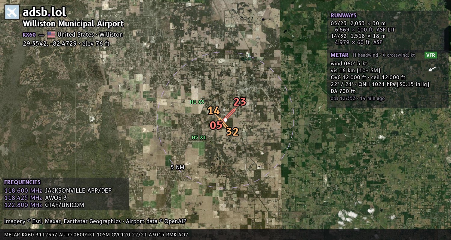 Satellite map with the runway layout of Williston Municipal Airport (KX60)