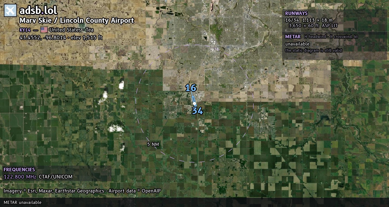 Satellite map with the runway layout of Marv Skie / Lincoln County Airport (KY14)