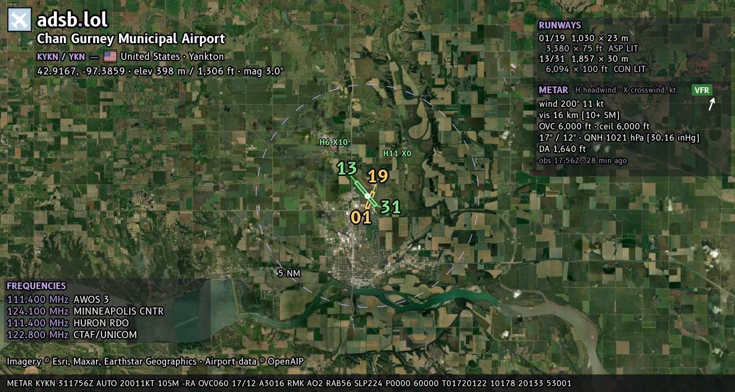 Satellite map with the runway layout of Chan Gurney Municipal Airport (KYKN)