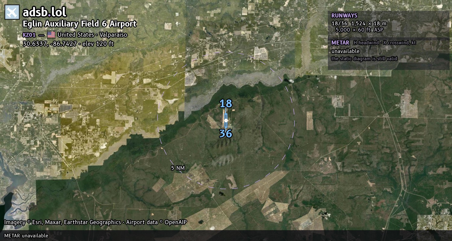 Satellite map with the runway layout of Eglin Auxiliary Field 6 Airport (KZ01)
