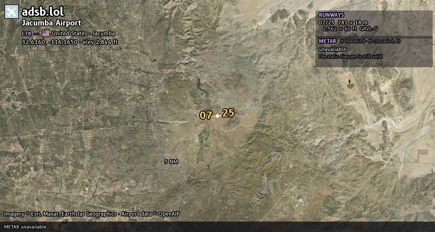 Satellite map with the runway layout of Jacumba Airport (L78)