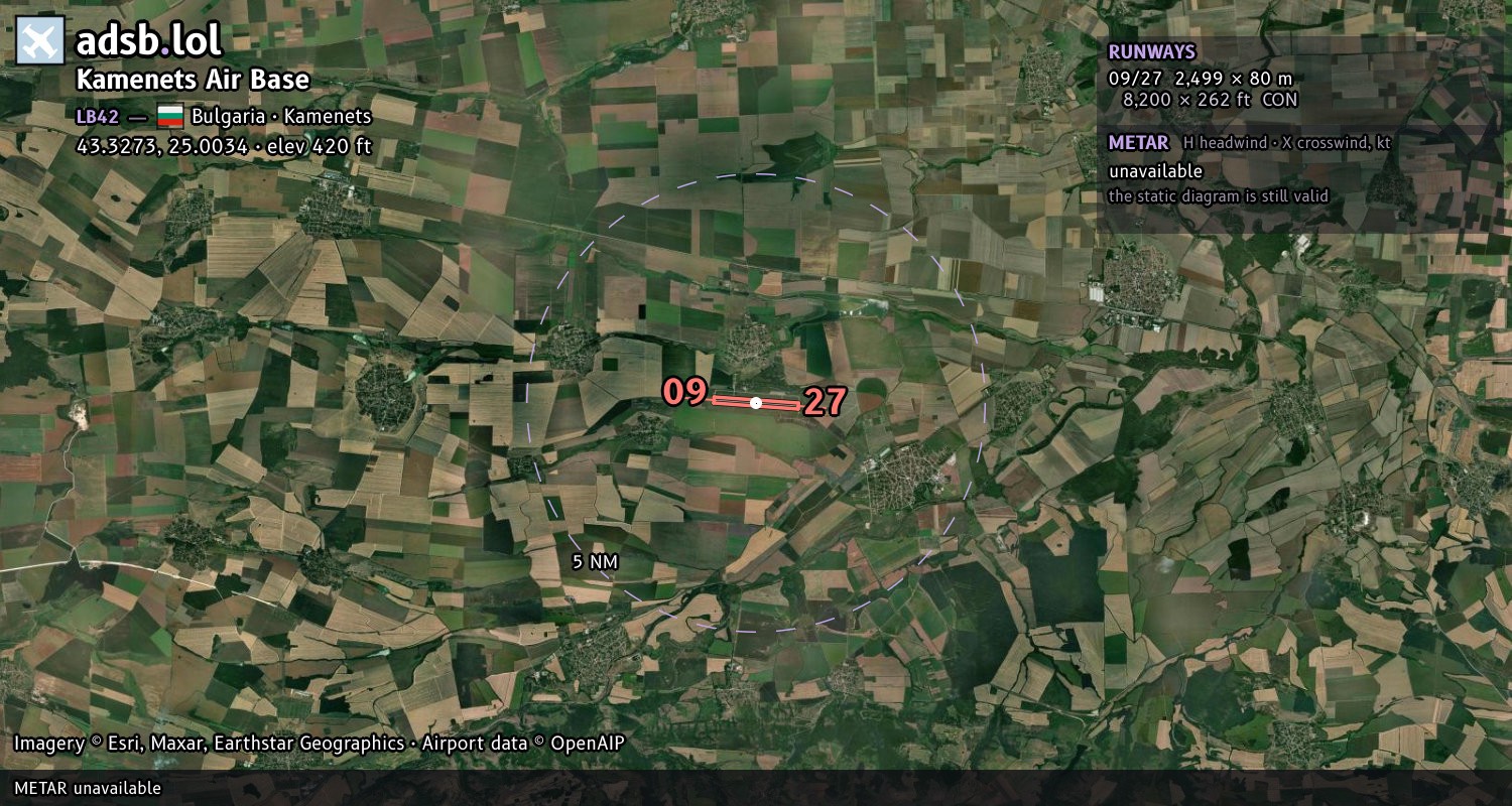 Satellite map with the runway layout of Kamenets Air Base (LB42)