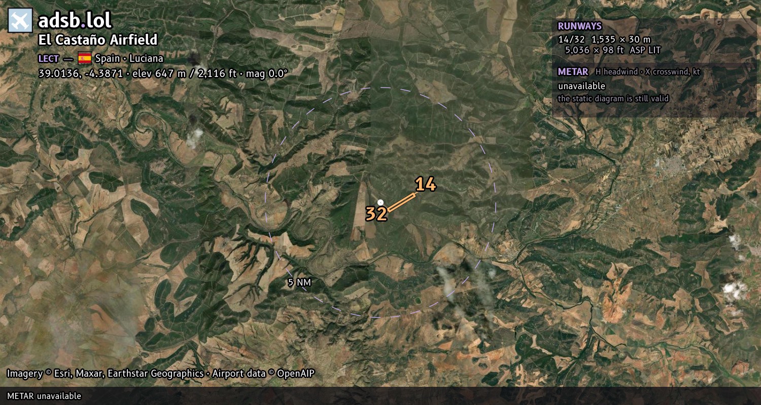 Satellite map with the runway layout of El Castaño Airfield (LECT)