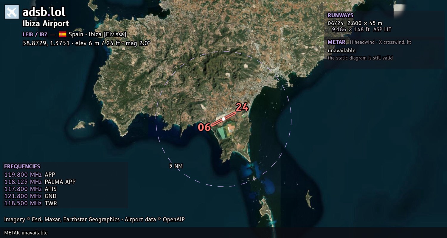 Satellite map with the runway layout of Ibiza Airport (LEIB)