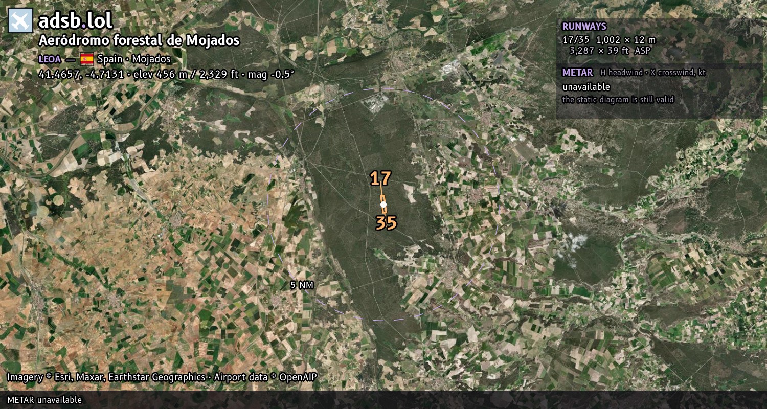 Satellite map with the runway layout of Aeródromo forestal de Mojados (LEOA)