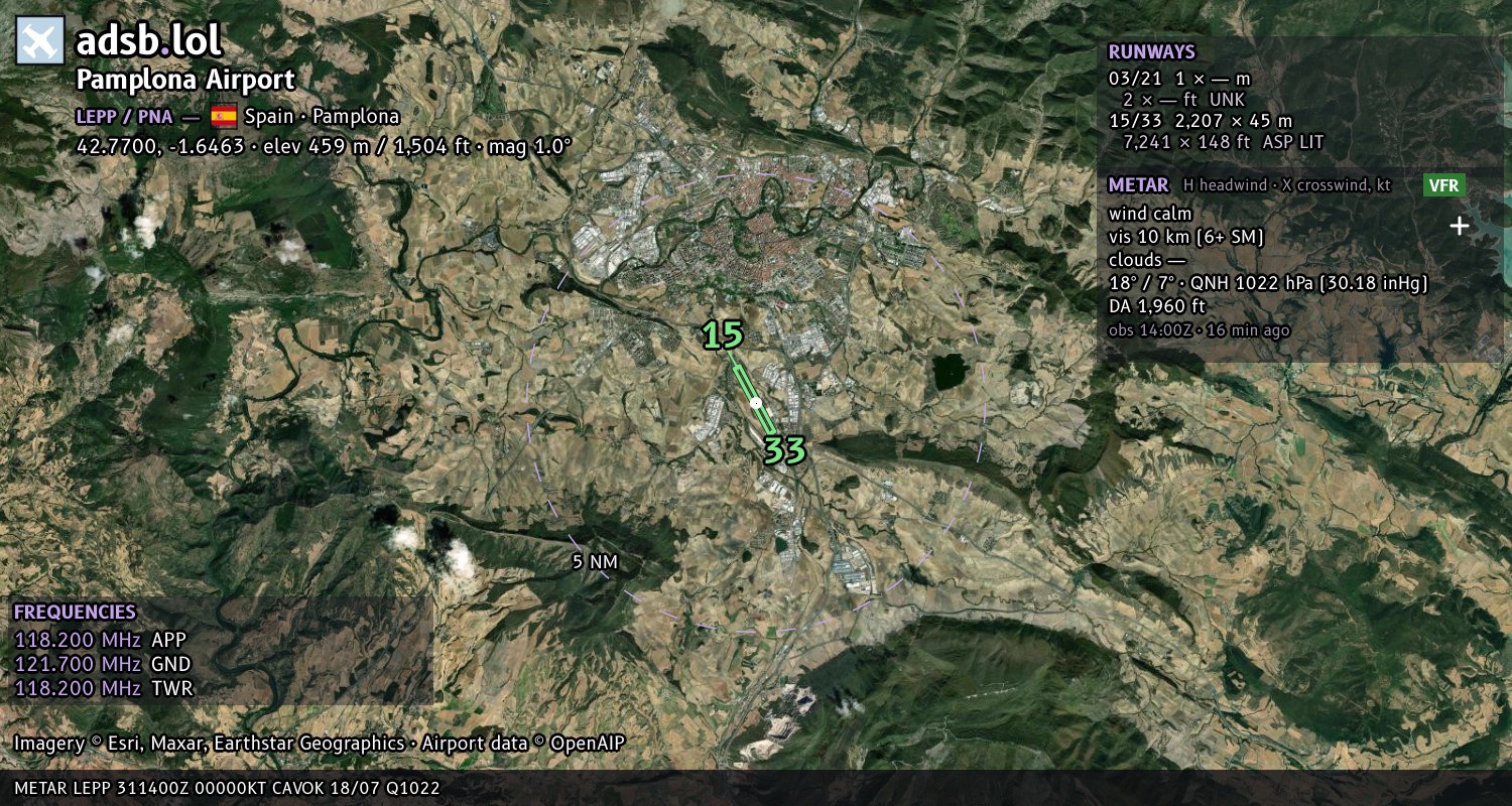 Satellite map with the runway layout of Pamplona Airport (LEPP)