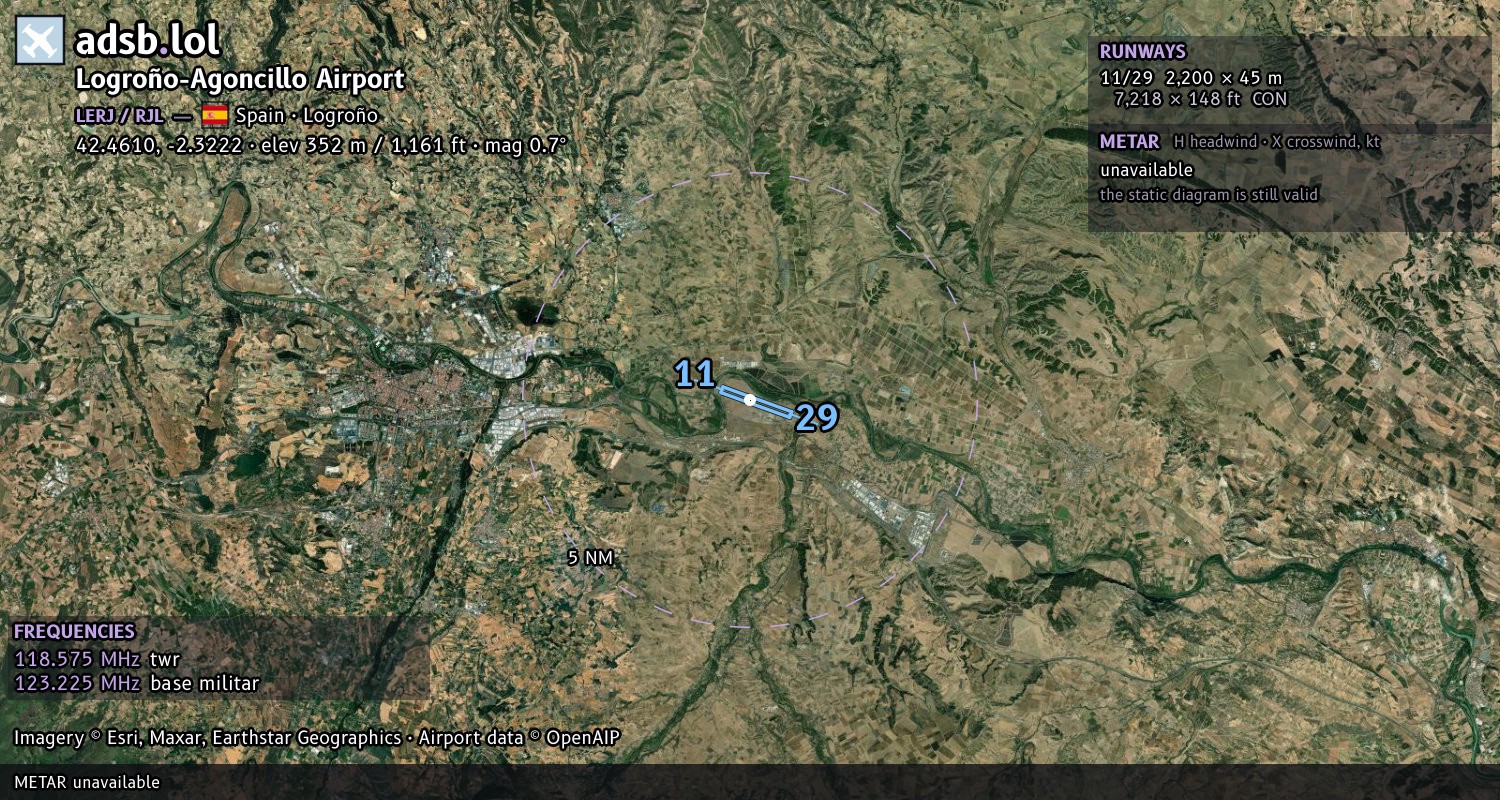 Satellite map with the runway layout of Logroño-Agoncillo Airport (LERJ)