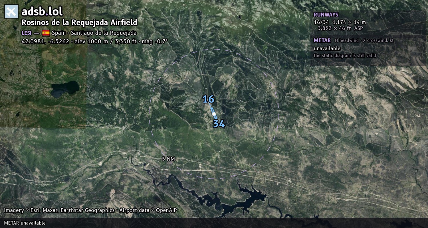 Satellite map with the runway layout of Rosinos de la Requejada Airfield (LESI)