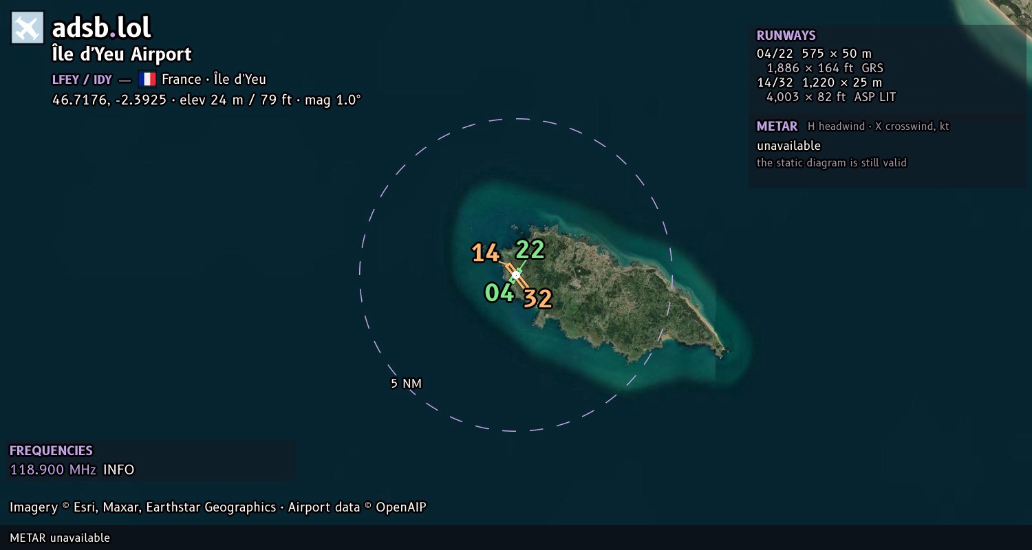 Satellite map with the runway layout of Île d'Yeu Airport (LFEY)