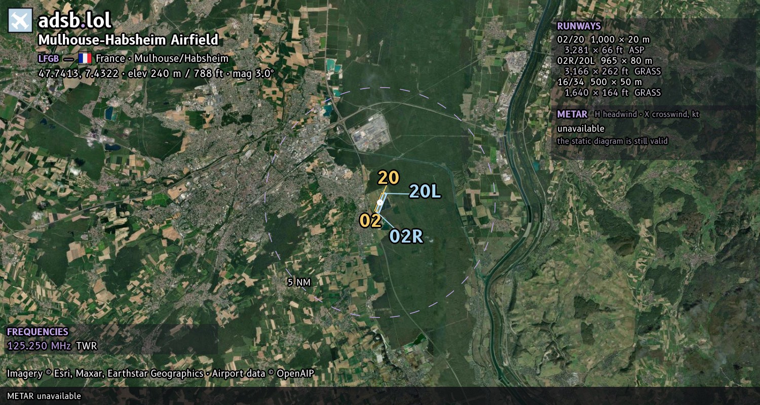 Satellite map with the runway layout of Mulhouse-Habsheim Airfield (LFGB)