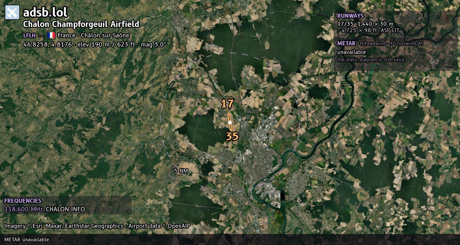 Satellite map with the runway layout of Chalon Champforgeuil Airfield (LFLH)