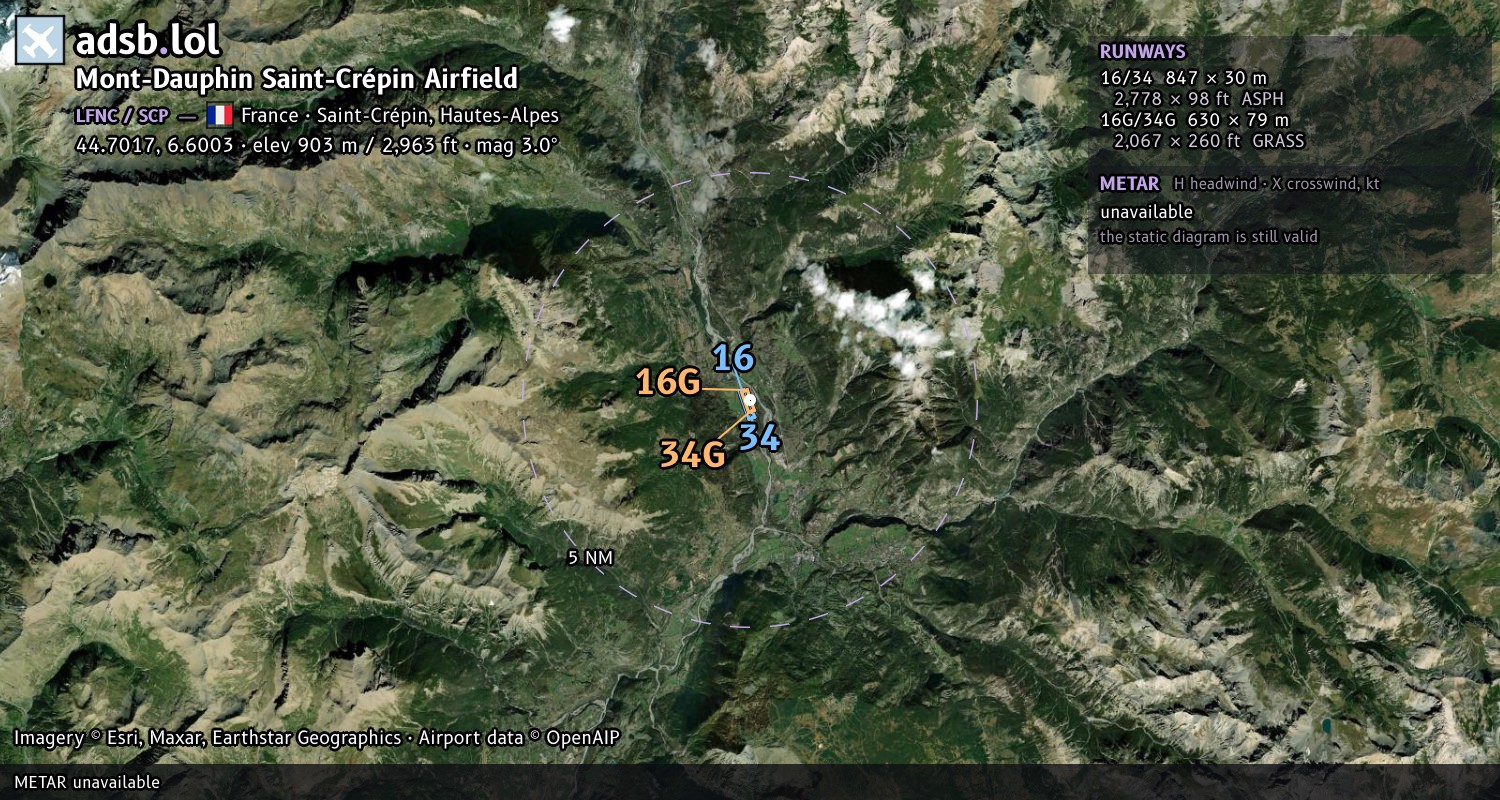Satellite map with the runway layout of Mont-Dauphin Saint-Crépin Airfield (LFNC)