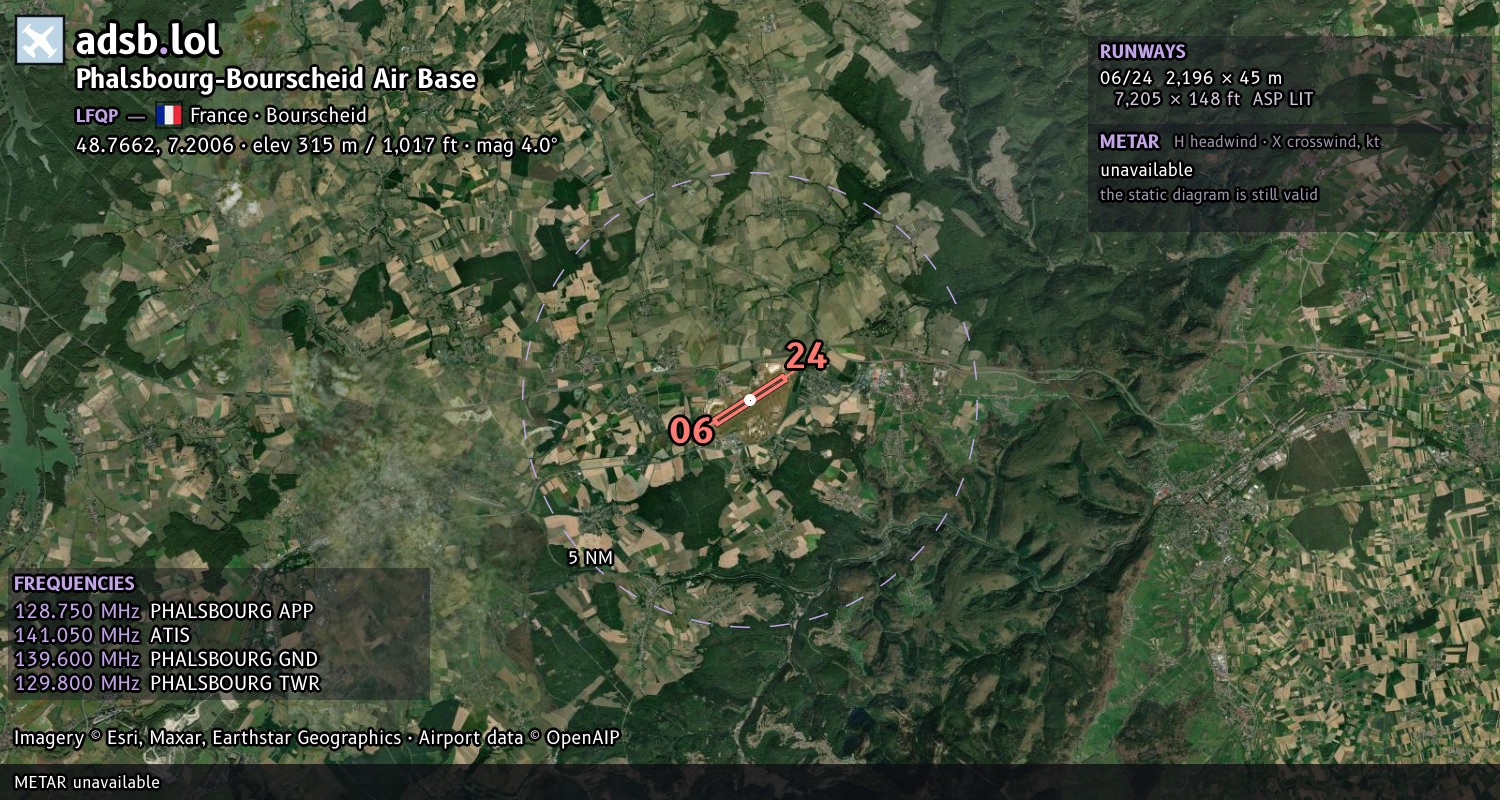 Satellite map with the runway layout of Phalsbourg-Bourscheid Air Base (LFQP)