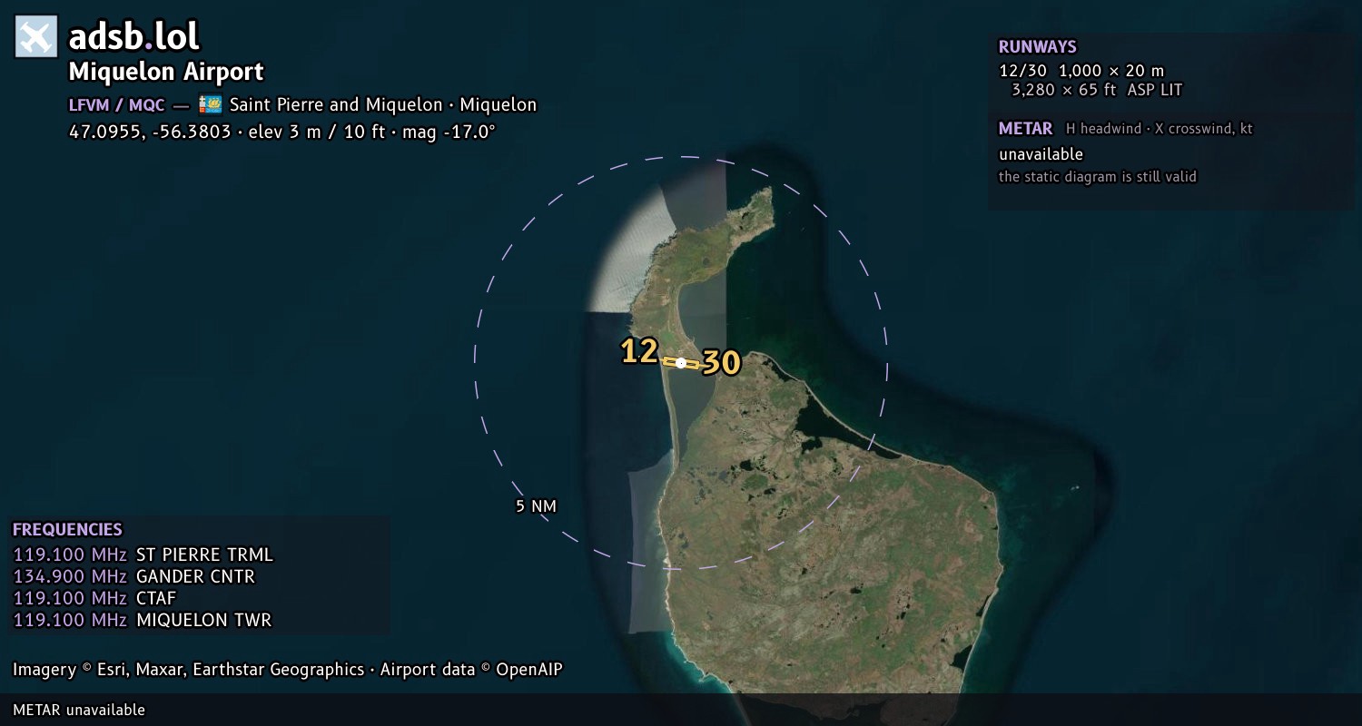 Satellite map with the runway layout of Miquelon Airport (LFVM)