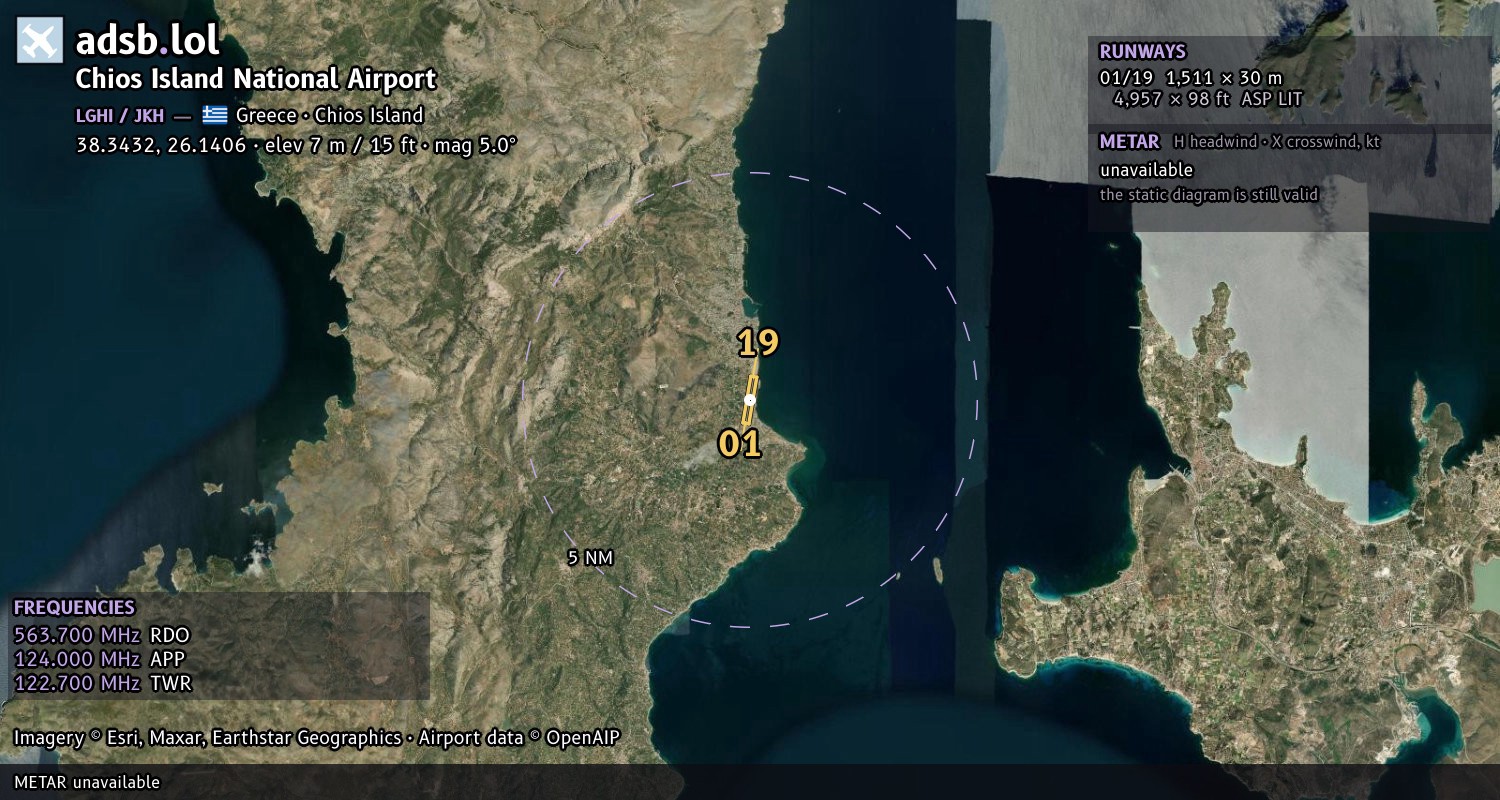 Satellite map with the runway layout of Chios Island National Airport (LGHI)