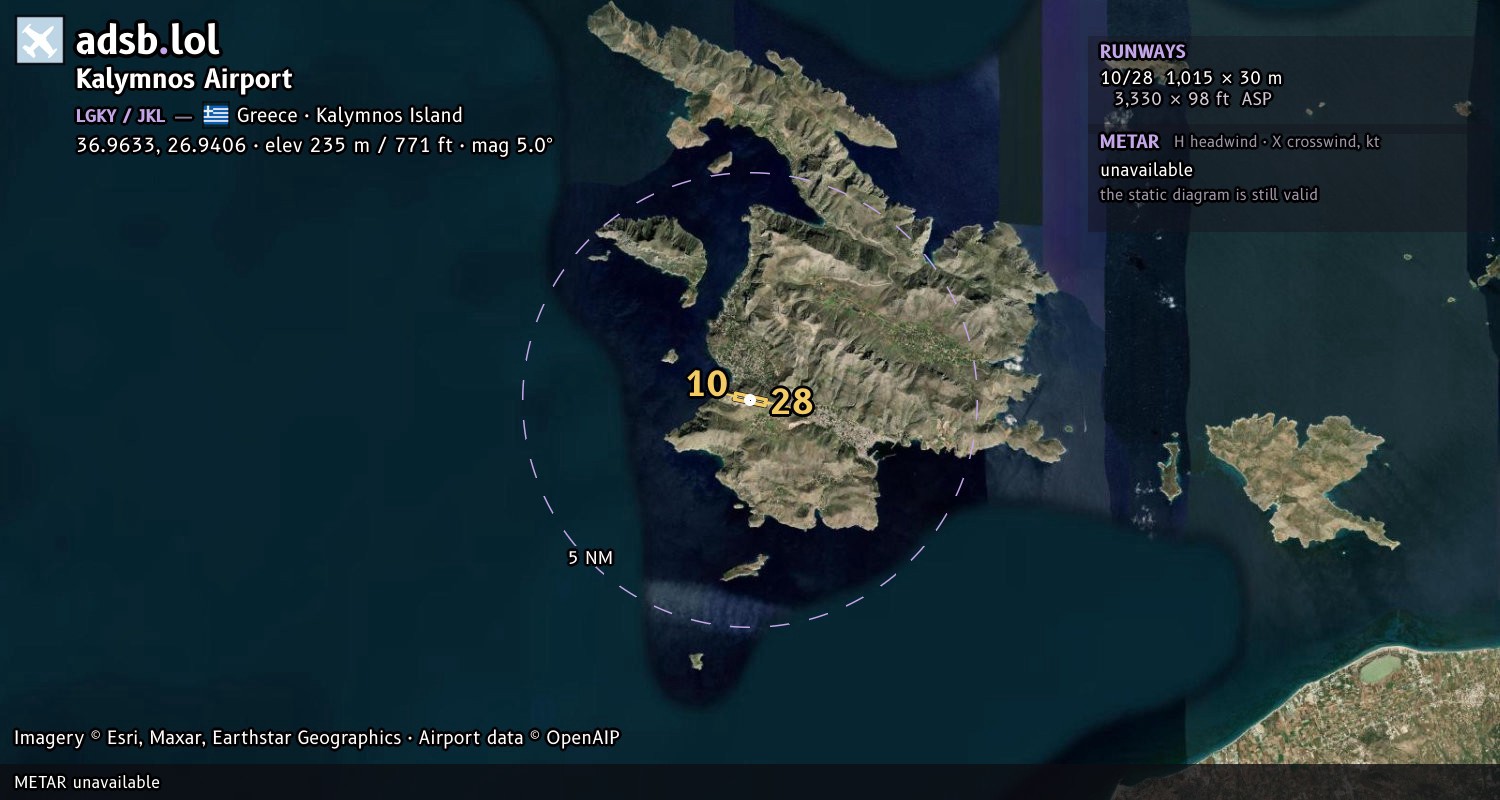 Satellite map with the runway layout of Kalymnos Airport (LGKY)