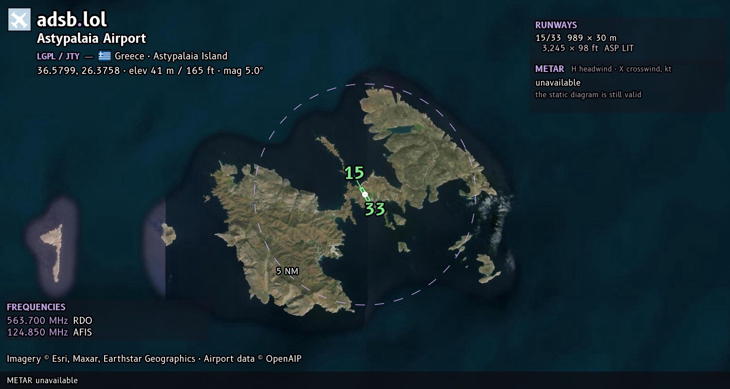 Satellite map with the runway layout of Astypalaia Airport (LGPL)