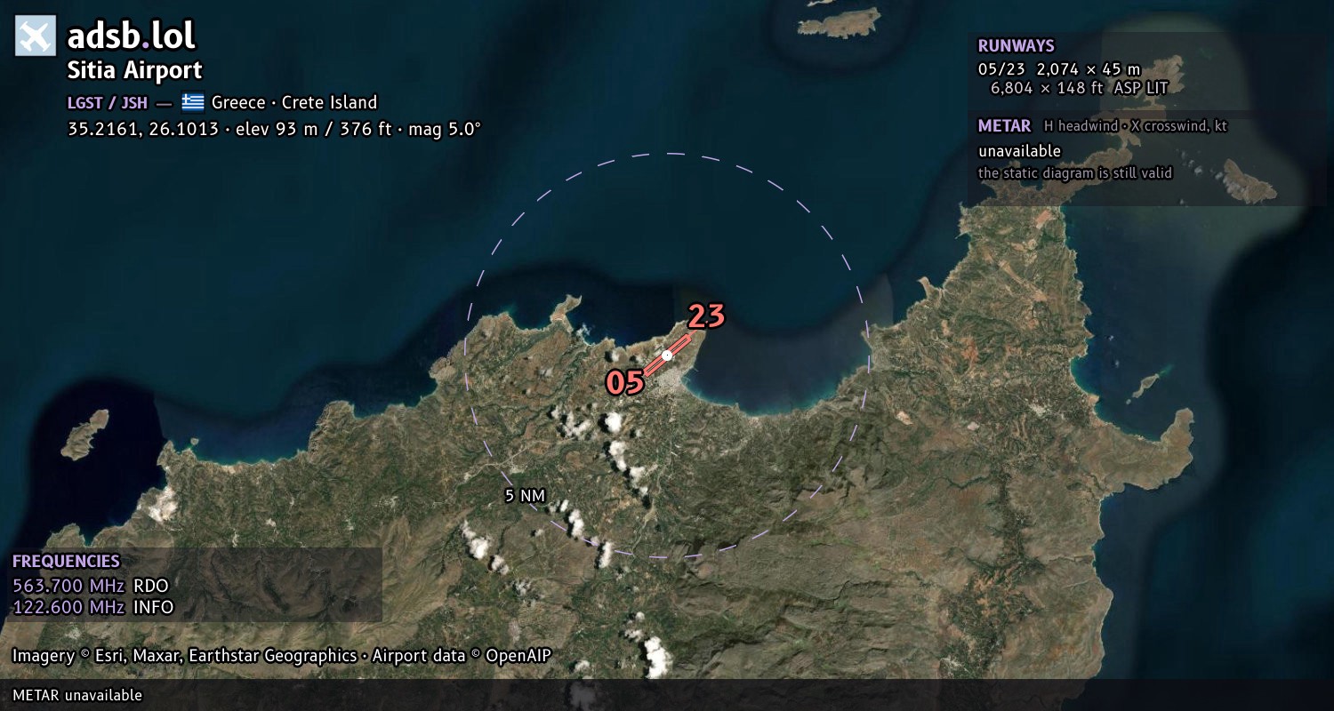 Satellite map with the runway layout of Sitia Airport (LGST)