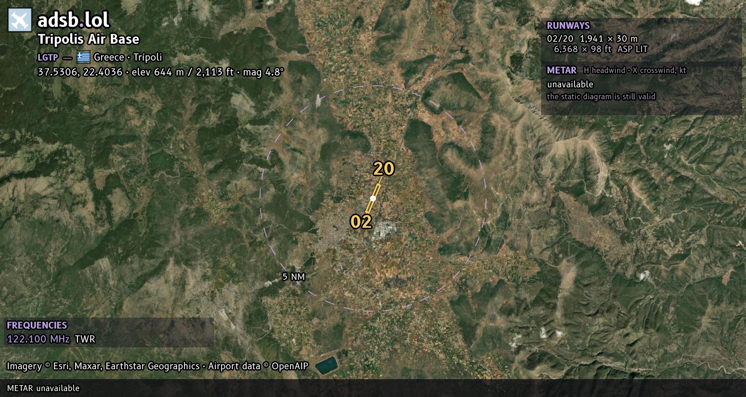 Satellite map with the runway layout of Tripolis Air Base (LGTP)