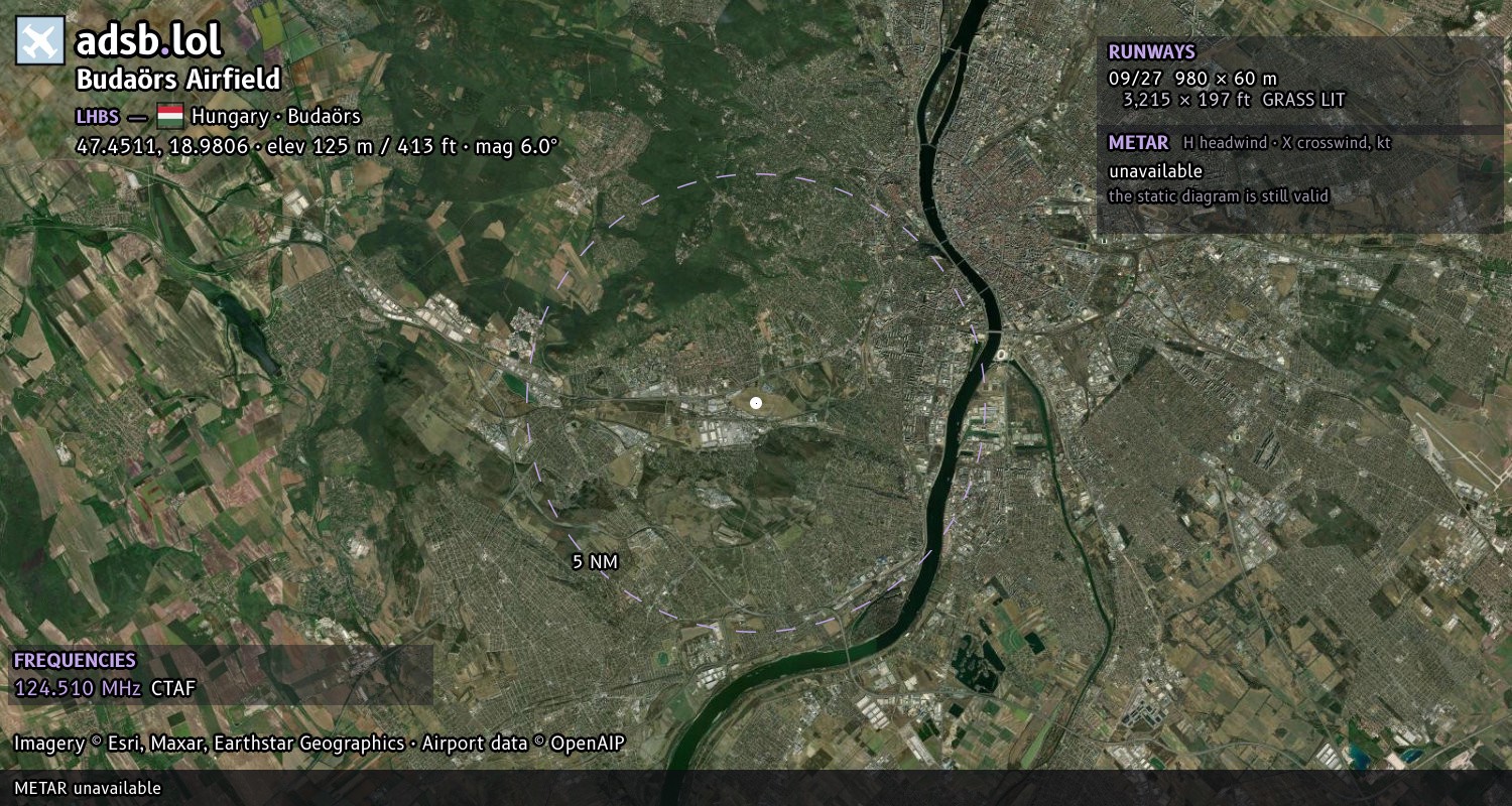 Satellite map with the runway layout of Budaörs Airfield (LHBS)