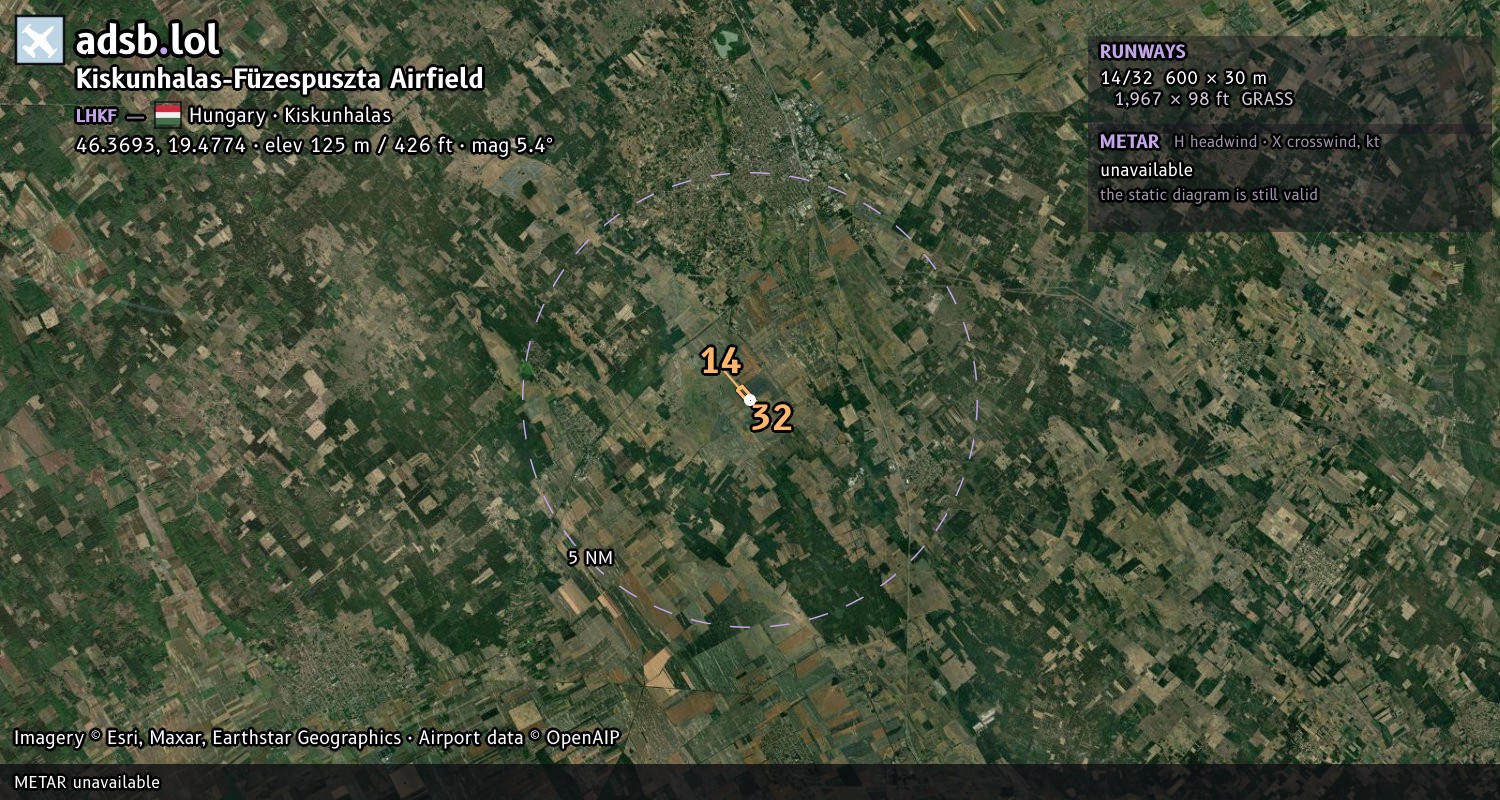 Satellite map with the runway layout of Kiskunhalas-Füzespuszta Airfield (LHKF)