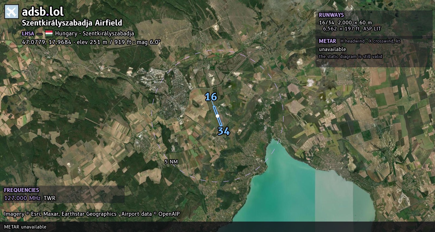 Satellite map with the runway layout of Szentkirályszabadja Airfield (LHSA)