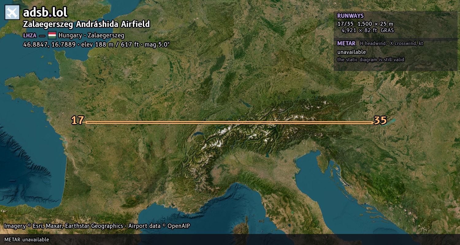 Satellite map with the runway layout of Zalaegerszeg Andráshida Airfield (LHZA)