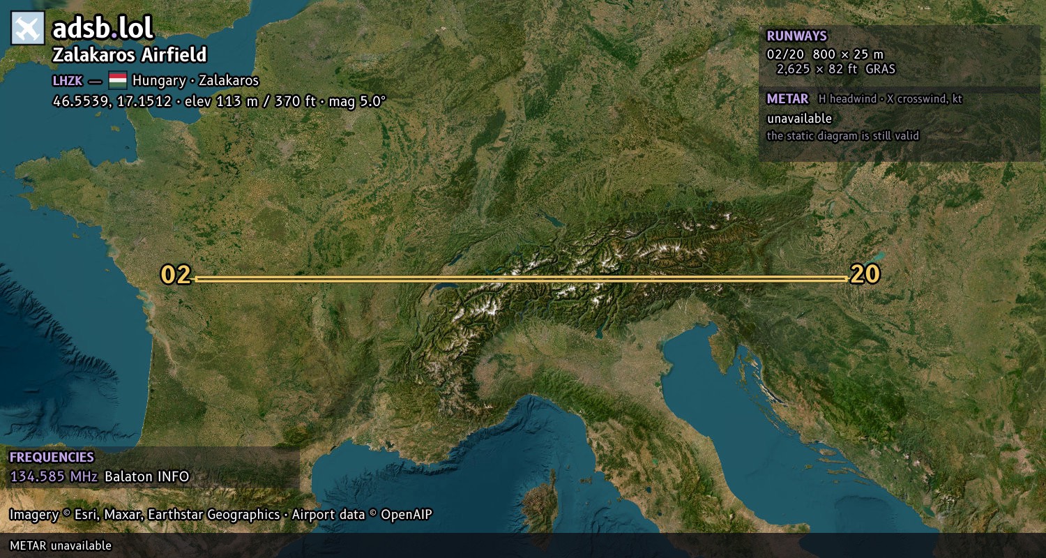 Satellite map with the runway layout of Zalakaros Airfield (LHZK)