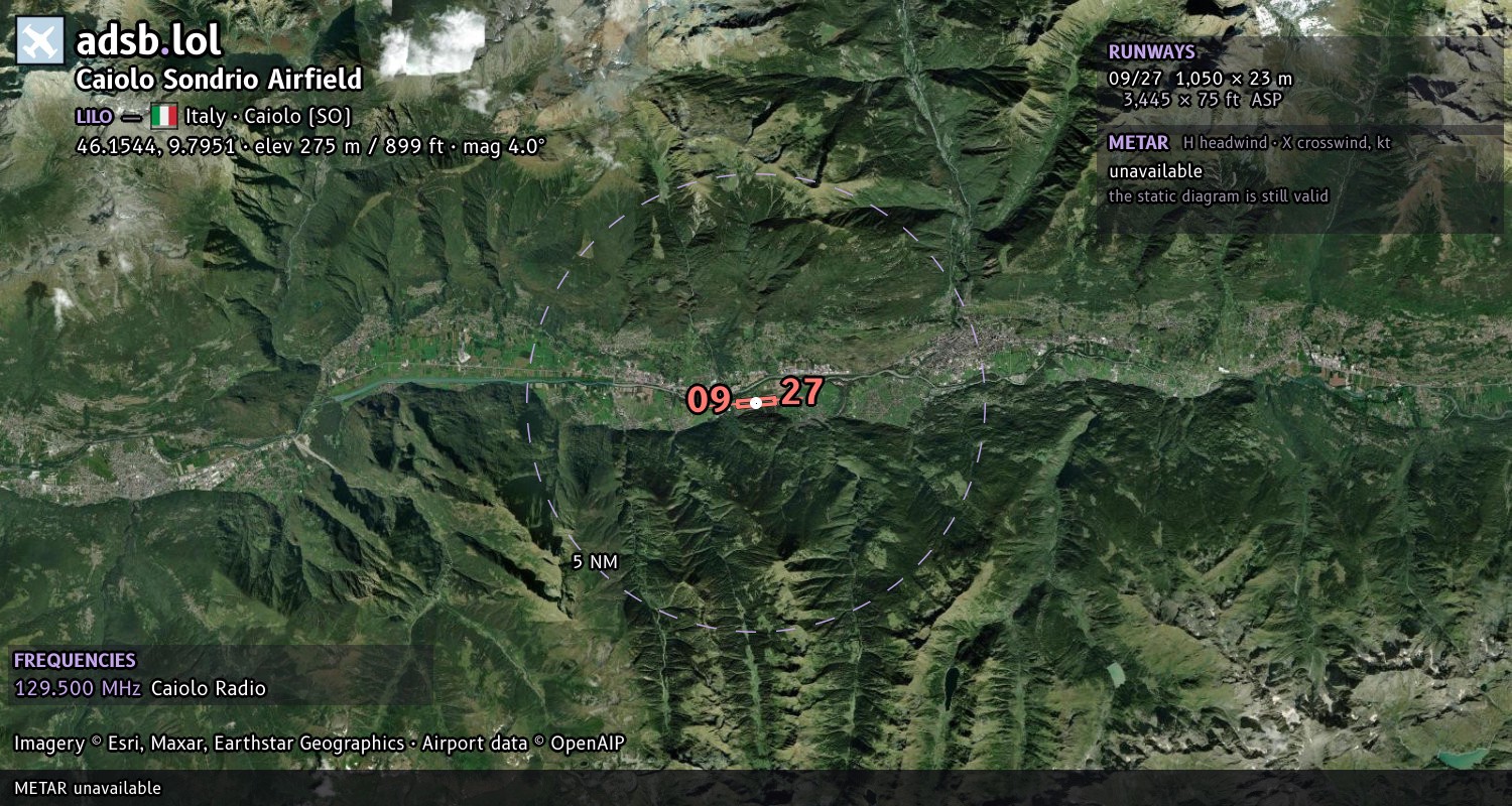 Satellite map with the runway layout of Caiolo Sondrio Airfield (LILO)