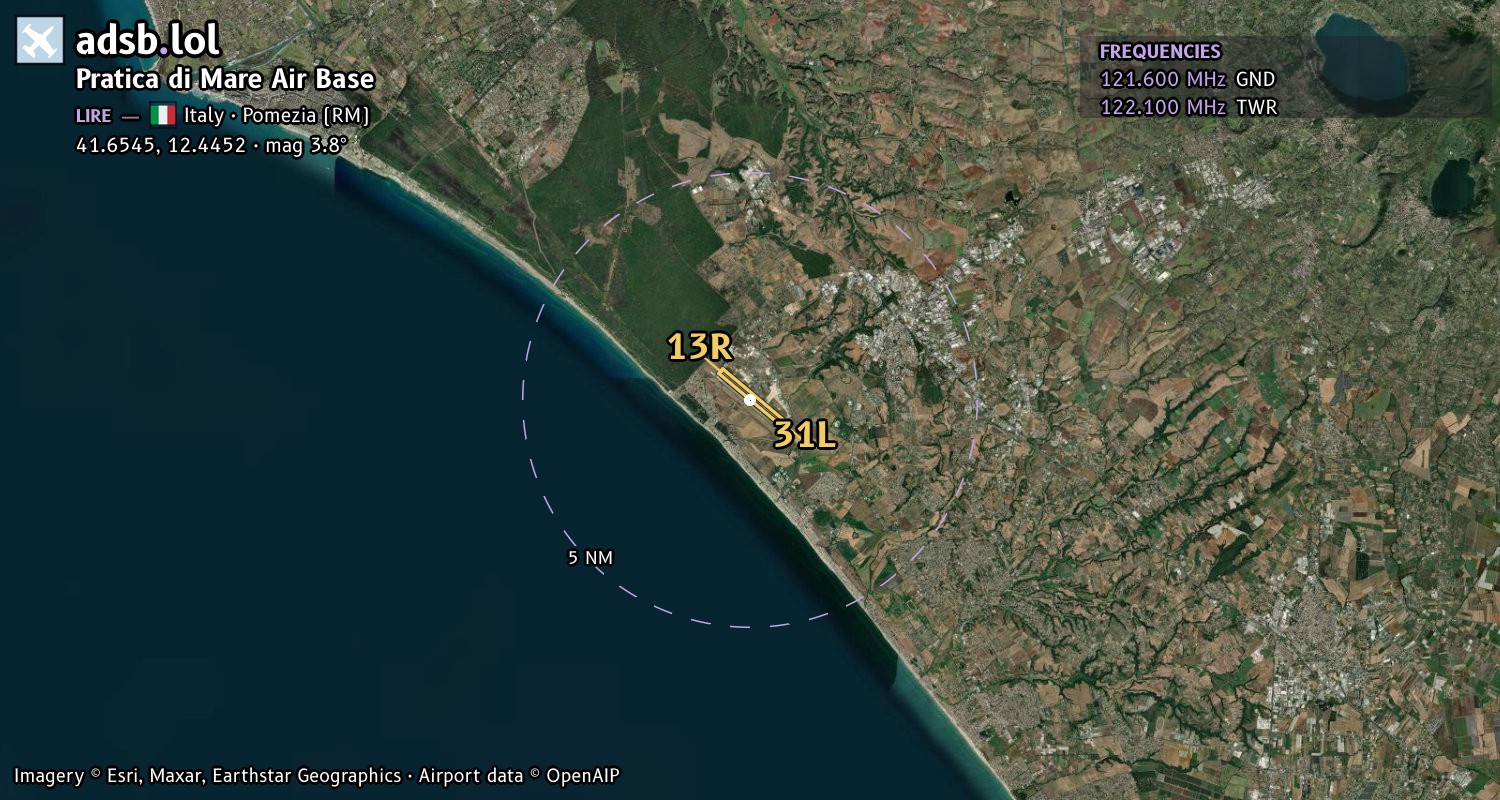 Satellite map with the runway layout of Pratica di Mare Air Base (LIRE)